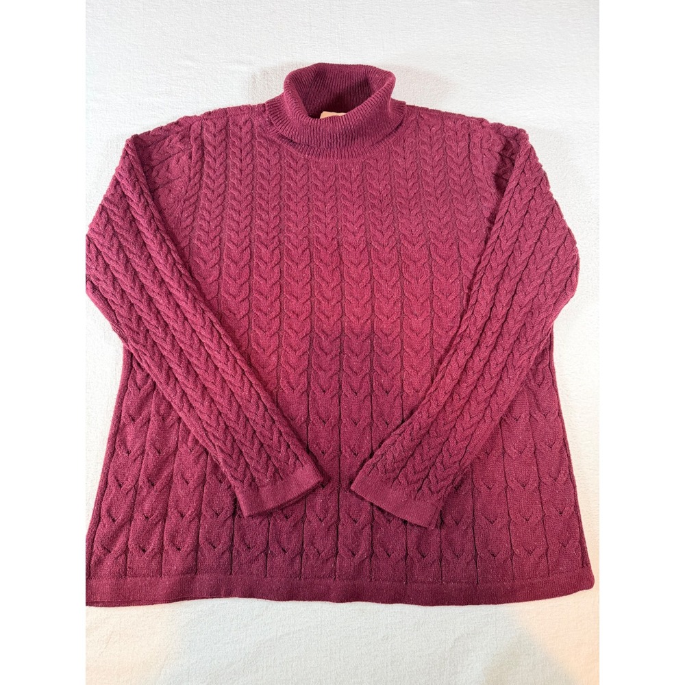 J. Jill Women Burgundy Cable Knit Turtleneck Sweater Cotton Silk Blend L Petite
